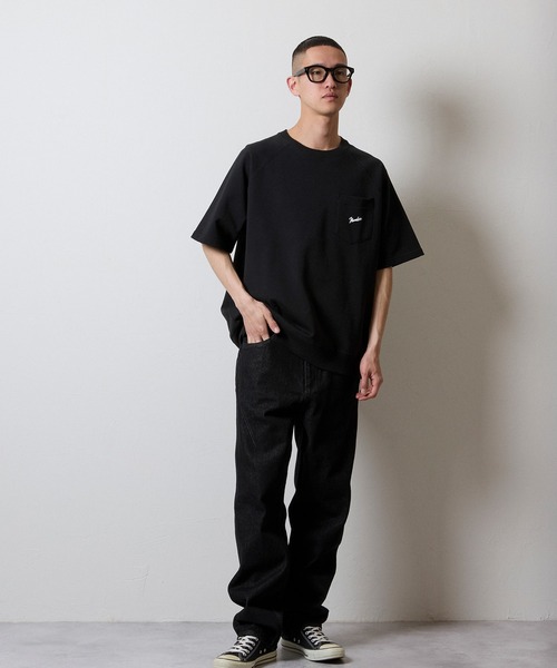 FIRM COTTON LIGHT SHORT PILE RAGLAN SHORT SLEEVE POCKET SWEATSHIRT
