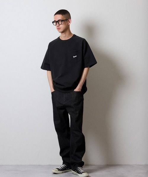 FIRM COTTON LIGHT SHORT PILE RAGLAN SHORT SLEEVE POCKET SWEATSHIRT
