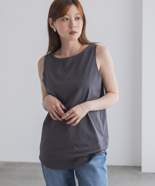 NAVY(ネイビー)の「重ね着でも活躍する 綿100% 裾ラウンドタンクトップ(タンクトップ・レディース・ブラック/オフホワイト/チャコールグレー・M/L)」の15枚目の写真