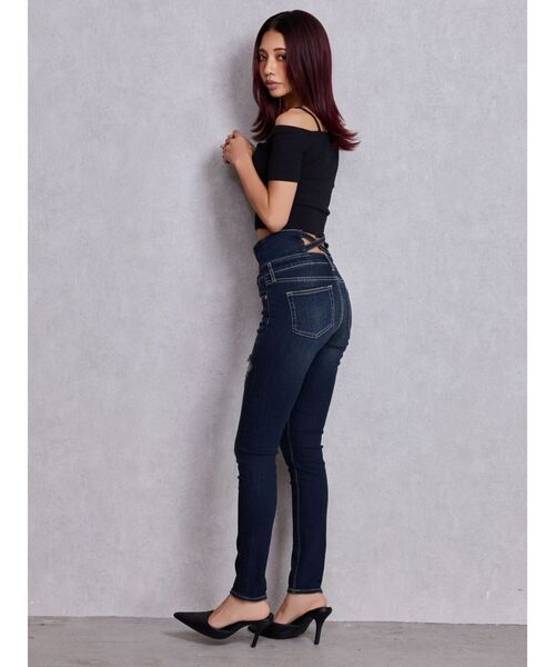 GYDA（ジェイダ）の「ハイウエストバッククロスダメージスキニーデニムパンツ（デニムパンツ・レディース・ライトブルー/インディゴブルー/ブラック・SMALL/MEDIUM/X-SMALL）」の18枚目の写真