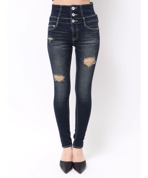 GYDA ダメージスキニーデニム 黒 GYDA H/W HEMダメージスキニーデニムパンツ（ブラック