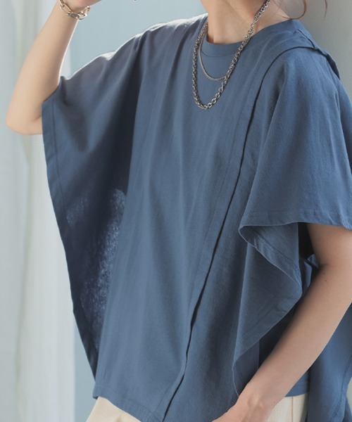 HUG.U(ハグユー)の「二の腕まる隠し フレア袖Tシャツ(Tシャツ/カットソー・レディース・ブルー/オフホワイト/ブラック/カーキ・M/L)」の14枚目の写真