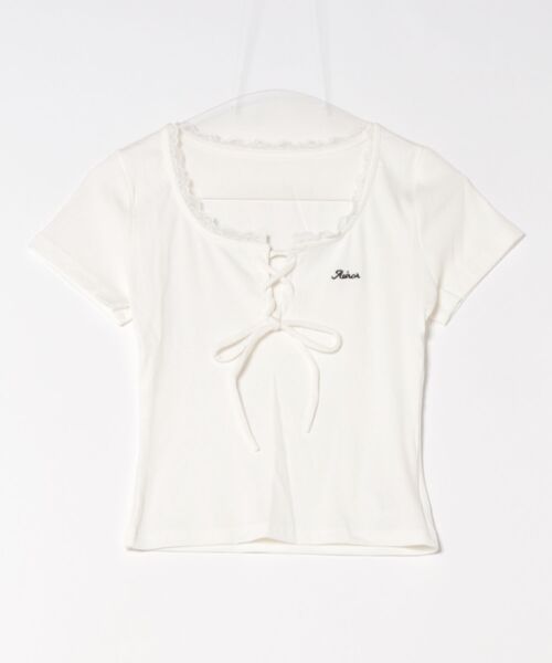 frunco（フランコ）の「レースアップクルーネックT（Tシャツ/カットソー・レディース・ホワイト/ピンク/ブルー・MEDIUM）」の4枚目の写真