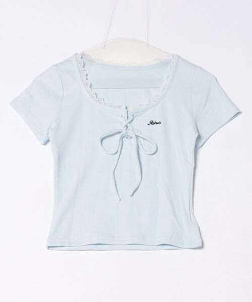 frunco（フランコ）の「レースアップクルーネックT（Tシャツ/カットソー・レディース・ホワイト/ピンク/ブルー・MEDIUM）」の5枚目の写真