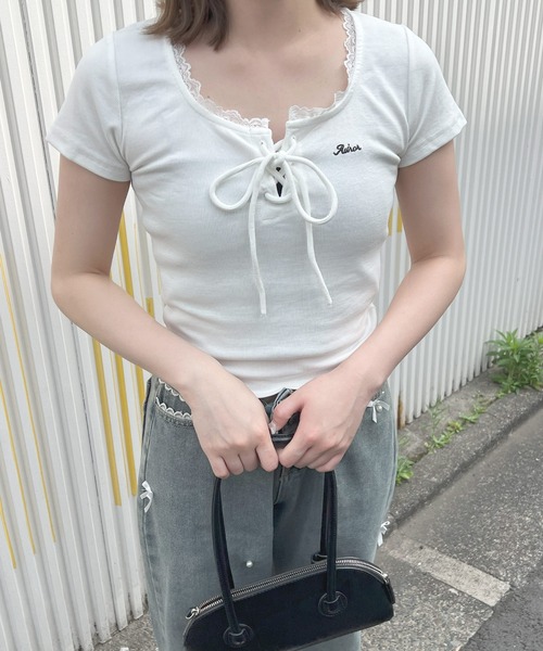 frunco（フランコ）の「レースアップクルーネックT（Tシャツ/カットソー・レディース・ホワイト/ピンク/ブルー・MEDIUM）」の10枚目の写真