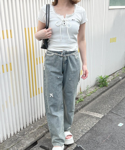 frunco（フランコ）の「レースアップクルーネックT（Tシャツ/カットソー・レディース・ホワイト/ピンク/ブルー・MEDIUM）」の13枚目の写真