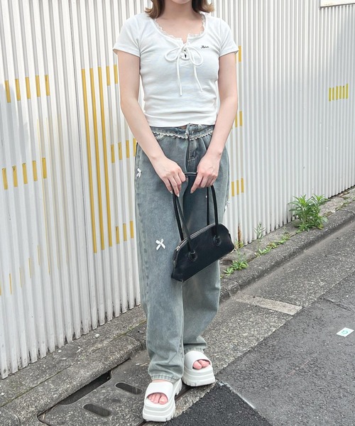 frunco（フランコ）の「レースアップクルーネックT（Tシャツ/カットソー・レディース・ホワイト/ピンク/ブルー・MEDIUM）」の14枚目の写真