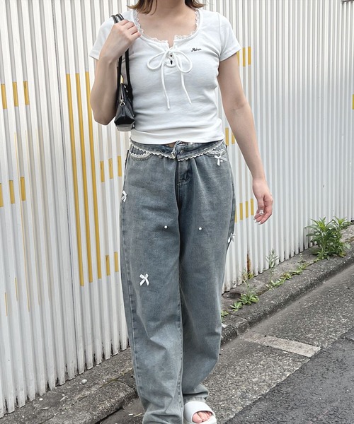 frunco（フランコ）の「レースアップクルーネックT（Tシャツ/カットソー・レディース・ホワイト/ピンク/ブルー・MEDIUM）」の15枚目の写真