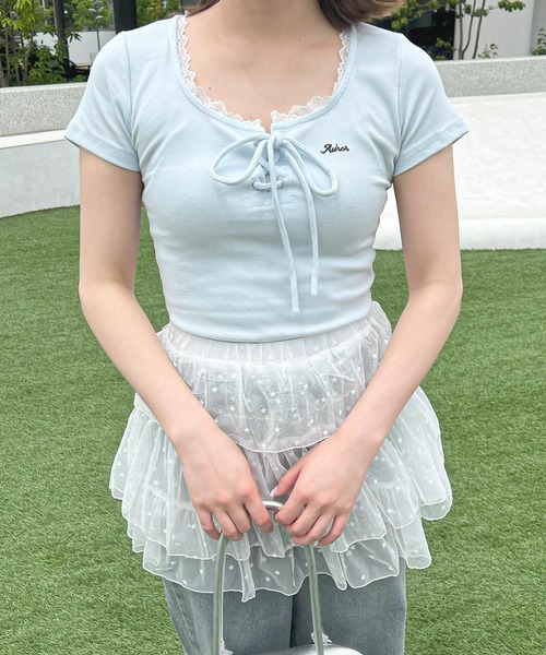 frunco（フランコ）の「レースアップクルーネックT（Tシャツ/カットソー・レディース・ホワイト/ピンク/ブルー・MEDIUM）」の18枚目の写真