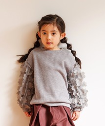 MAKE YOUR DAY | ママとおそろいシアーフラワー袖プルオーバー■80～140cm(スウェット)