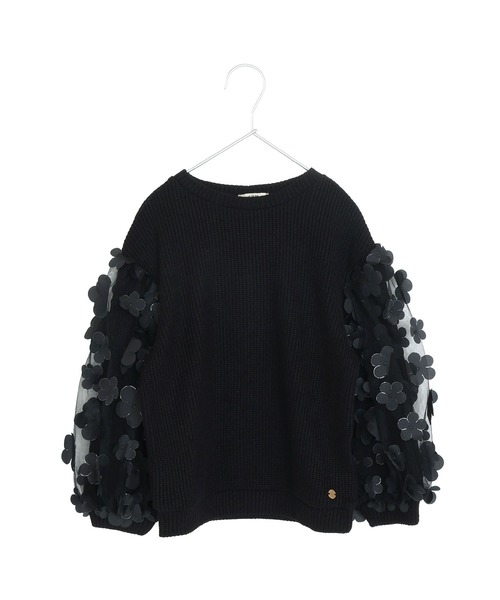 MAKE YOUR DAY（メイクユアデイ）の「ママとおそろいシアーフラワー袖プルオーバー■80～140cm（スウェット・キッズ・グレー/ブラック/ブラウン・100/90/80/140/130/120/110）」の2枚目の写真