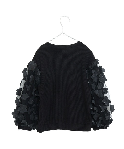 MAKE YOUR DAY（メイクユアデイ）の「ママとおそろいシアーフラワー袖プルオーバー■80～140cm（スウェット・キッズ・グレー/ブラック/ブラウン・100/90/80/140/130/120/110）」の4枚目の写真