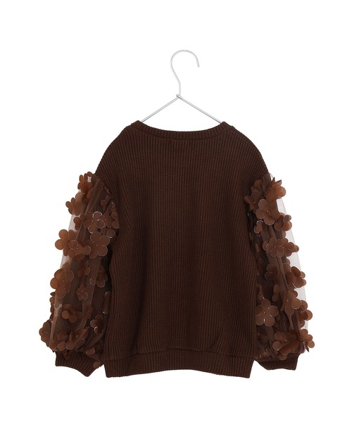 MAKE YOUR DAY（メイクユアデイ）の「ママとおそろいシアーフラワー袖プルオーバー■80～140cm（スウェット・キッズ・グレー/ブラック/ブラウン・100/90/80/140/130/120/110）」の7枚目の写真