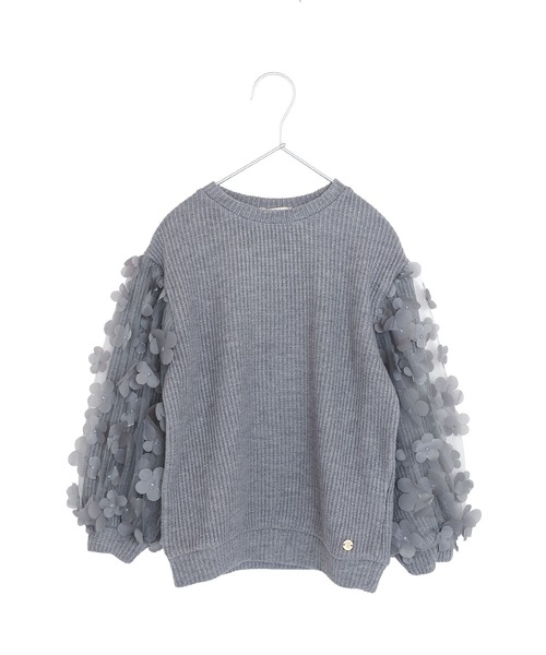 MAKE YOUR DAY（メイクユアデイ）の「ママとおそろいシアーフラワー袖プルオーバー■80～140cm（スウェット・キッズ・グレー/ブラック/ブラウン・100/90/80/140/130/120/110）」の5枚目の写真