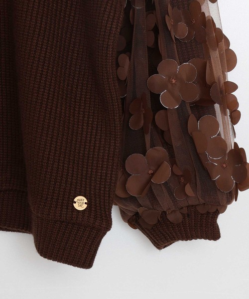 MAKE YOUR DAY（メイクユアデイ）の「ママとおそろいシアーフラワー袖プルオーバー■80～140cm（スウェット・キッズ・グレー/ブラック/ブラウン・100/90/80/140/130/120/110）」の21枚目の写真