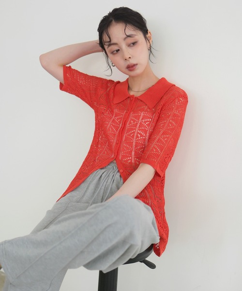 セール】メッシュ半袖ポロニット（ニット/セーター）｜LIAN