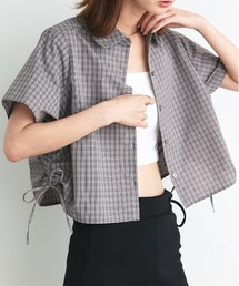 ショート丈 ドロストチェックシャツ