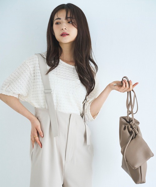 mil(ミル)の「ぽこぽこカットジャガード シアートップス(Tシャツ/カットソー・レディース・アイボリー/ブラック/モカ・ONE SIZE)」の7枚目の写真