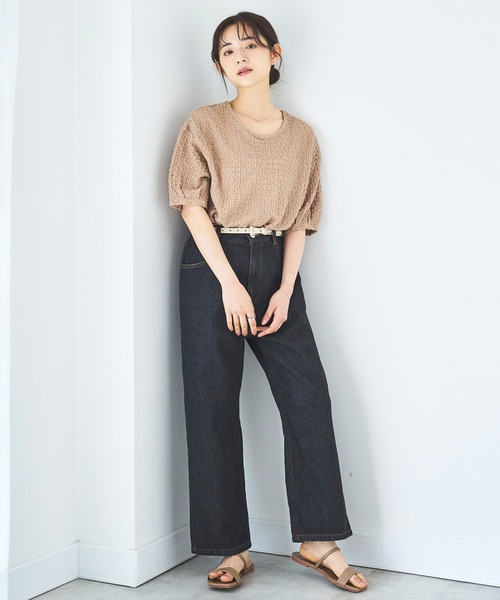 mil(ミル)の「ぽこぽこカットジャガード シアートップス(Tシャツ/カットソー・レディース・アイボリー/ブラック/モカ・ONE SIZE)」の9枚目の写真