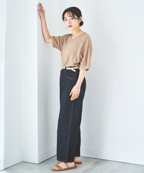 mil(ミル)の「ぽこぽこカットジャガード シアートップス(Tシャツ/カットソー・レディース・アイボリー/ブラック/モカ・ONE SIZE)」の11枚目の写真