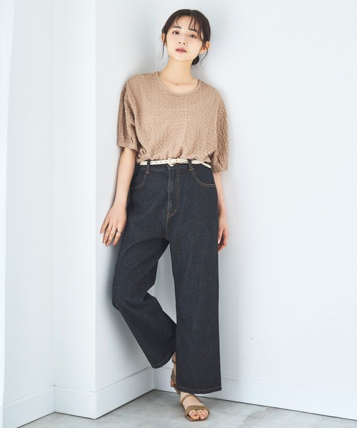 mil(ミル)の「ぽこぽこカットジャガード シアートップス(Tシャツ/カットソー・レディース・アイボリー/ブラック/モカ・ONE SIZE)」の13枚目の写真