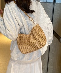 SETUP7 | シーズンムード高まる上品な佇まい【SETUP7】チェーンショルダーストローバッグ かごバッグトートバッグ KNF142 /トートバッグ ショルダーバッグ チェーンバッグ ミニバッグ ストローバッグ 編みバッグ ペーパーバッグ 肩掛け 斜め掛け サマーバッグ リゾート 旅行 海 ビーチ フェミニン 韓国ファッション(かごバッグ)