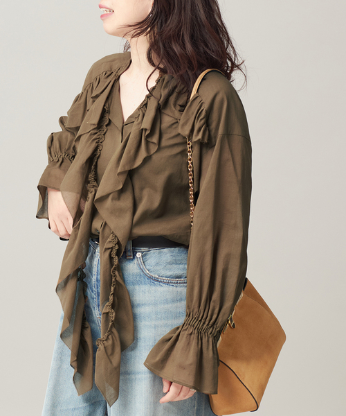 journal standard L'essage（ジャーナルスタンダードレサージュ）の「80ボイルフリルシャツ（シャツ/ブラウス・レディース・ブラック/カーキ・FREE）」の16枚目の写真