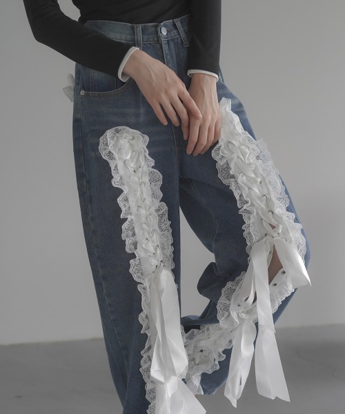 【Blossom・開花】Laced Jeans レースデニムパンツ sakishimatokyo ジーンズ デニム デニムパンツ 「3サイズ展開