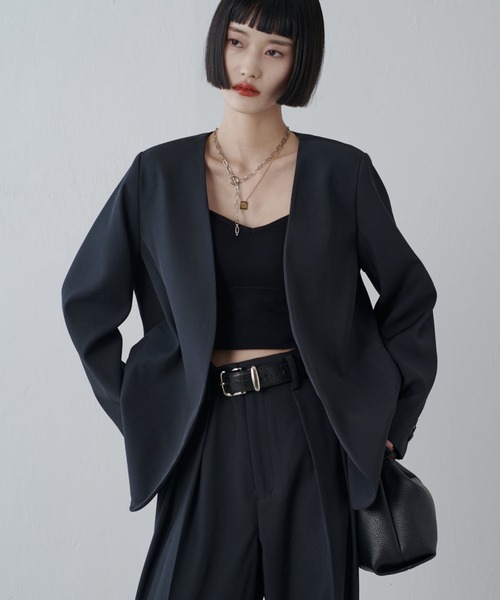 セール】【セットアップ対応】シンプルVカラージャケット（テーラード