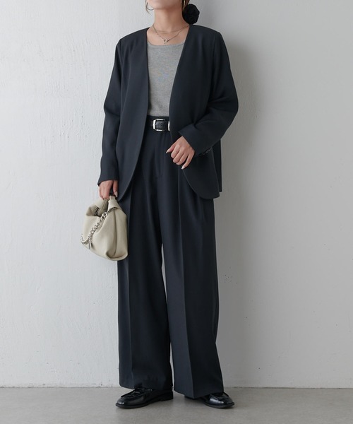 Lui's（ルイス）の「【セットアップ対応】シンプルVカラージャケット（テーラードジャケット・レディース・チャコールグレー/モカ・36/38）」の6枚目の写真