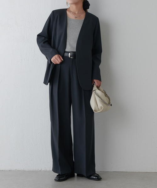 Lui's（ルイス）の「【セットアップ対応】シンプルVカラージャケット（テーラードジャケット・レディース・チャコールグレー/モカ・36/38）」の7枚目の写真