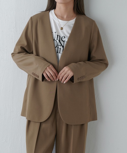 Lui's（ルイス）の「【セットアップ対応】シンプルVカラージャケット（テーラードジャケット・レディース・チャコールグレー/モカ・36/38）」の15枚目の写真