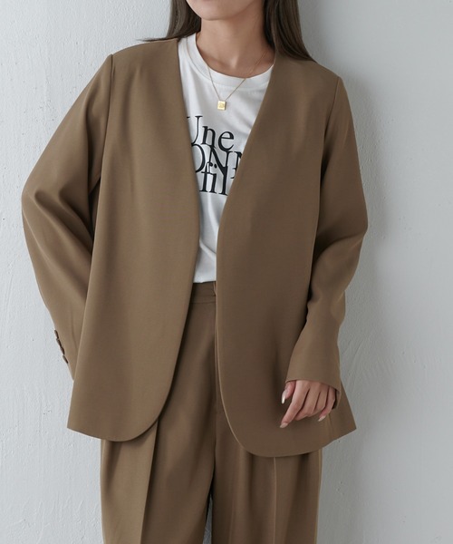 Lui's（ルイス）の「【セットアップ対応】シンプルVカラージャケット（テーラードジャケット・レディース・チャコールグレー/モカ・36/38）」の12枚目の写真