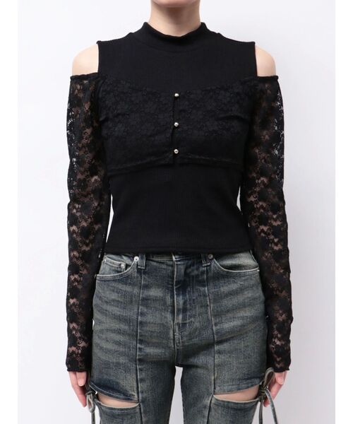 RESEXXY（リゼクシー）の「レースアンサンブルカットトップス（Tシャツ/カットソー・レディース・ブラック/アイボリー・FREE）」の11枚目の写真