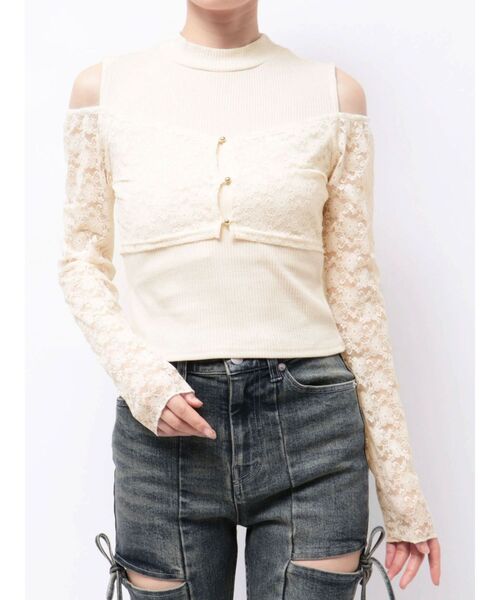 RESEXXY（リゼクシー）の「レースアンサンブルカットトップス（Tシャツ/カットソー・レディース・ブラック/アイボリー・FREE）」の22枚目の写真