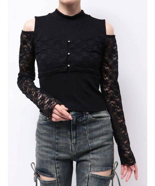 RESEXXY（リゼクシー）の「レースアンサンブルカットトップス（Tシャツ/カットソー・レディース・ブラック/アイボリー・FREE）」の21枚目の写真