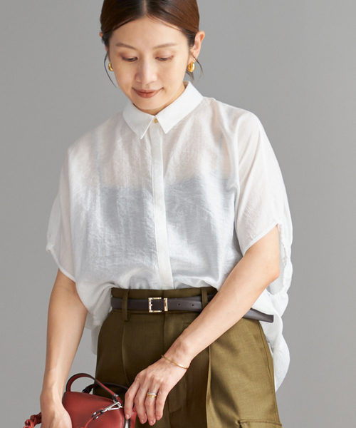 IENA リネン混 襟付きブラウス/ホワイト 追加》リネン混 襟付きブラウス（シャツ/ブラウス）｜IENA