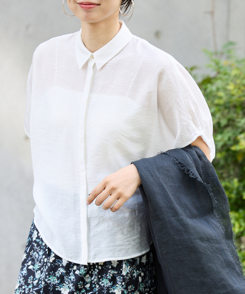 IENA リネン混 襟付きブラウス/ホワイト 追加》リネン混 襟付きブラウス（シャツ/ブラウス）｜IENA