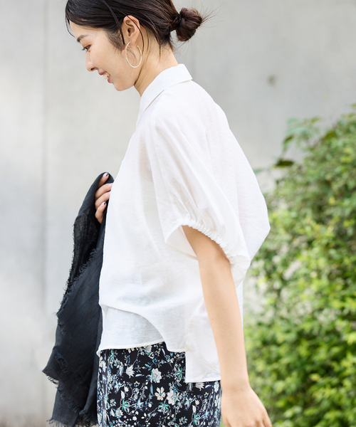 IENA リネン混 襟付きブラウス/ホワイト IENA ブラウス シャツ 「追加」リネン混 襟付きブラウス