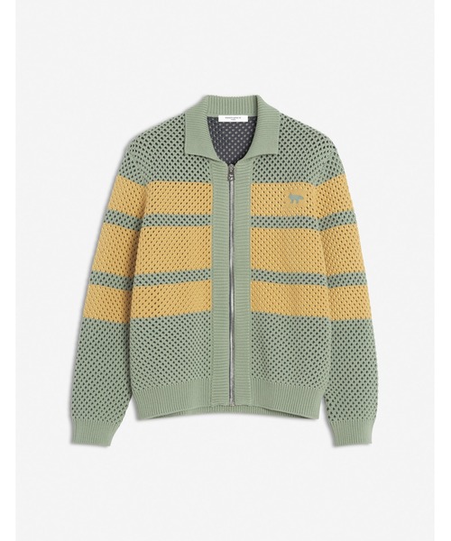Maison Kitsune(]Lcl)STRIPED MESH KNIT ZIPPED BLOUSON(̑AE^[)