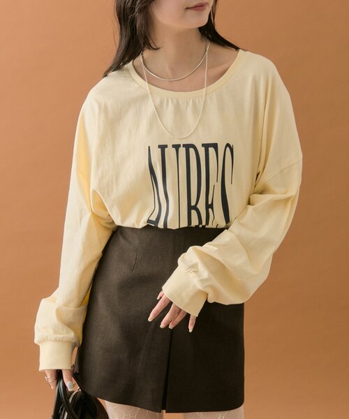 mystic（ミスティック）の「≪1.15(THU)～1.18(SUN)限定価格≫【４色展開◎】BIGロゴロングTシャツ（Tシャツ/カットソー・レディース・オフホワイト/チャコールグレー/ピンク/イエロー・FREE）」の4枚目の写真