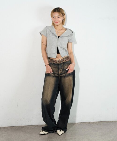 WHO'S WHO gallery（フーズフーギャラリー）の「【セットアップ可能】スラッシュポケットコンパクト半袖パーカー（パーカー・レディース・グレー/カーキ/ネイビー・FREE）」の15枚目の写真