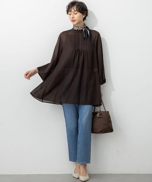 23区(ニジュウサンク)の「【洗える】シアービエラ チュニック ブラウス(シャツ/ブラウス・レディース・ブラック系/ダークブラウン系・38)」の4枚目の写真
