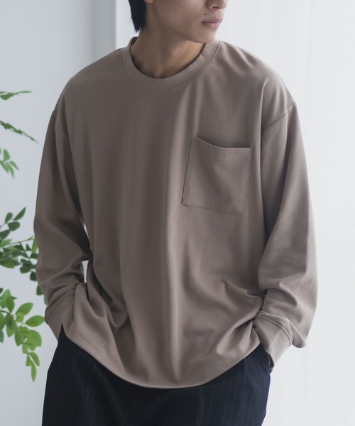 NAVY（ネイビー）の「NAVY タフラクポケット付き長袖Tシャツ【UVカット ドライ 接触冷感】（Tシャツ/カットソー・メンズ・ベージュ系/オフホワイト/カーキ/ブラック/ネイビー/ローズ系・XL/L/M/S）」の3枚目の写真