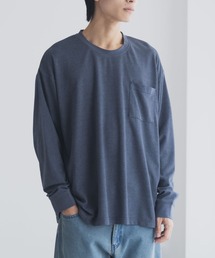 ネイビー 長袖カットソー ポケット付き 綿100％ヘビーウェイトオーバーサイズ長袖Tシャツ（胸