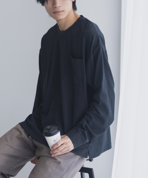 NAVY（ネイビー）の「NAVY タフラクポケット付き長袖Tシャツ【UVカット ドライ 接触冷感】（Tシャツ/カットソー・メンズ・ベージュ系/オフホワイト/カーキ/ブラック/ネイビー/ローズ系・XL/L/M/S）」の2枚目の写真