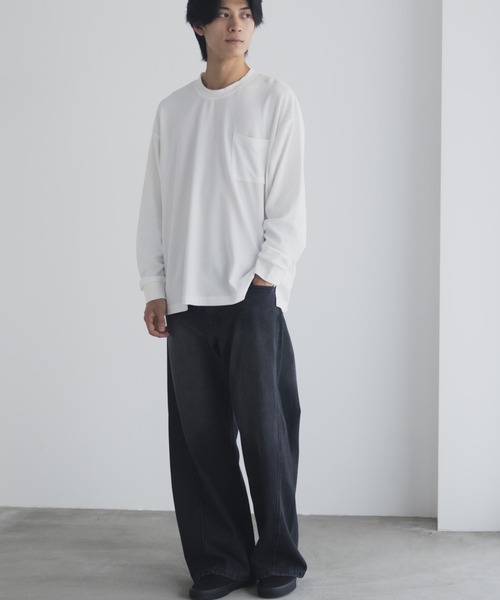 NAVY（ネイビー）の「NAVY タフラクポケット付き長袖Tシャツ【UVカット ドライ 接触冷感】（Tシャツ/カットソー・メンズ・ベージュ系/オフホワイト/カーキ/ブラック/ネイビー/ローズ系・XL/L/M/S）」の7枚目の写真