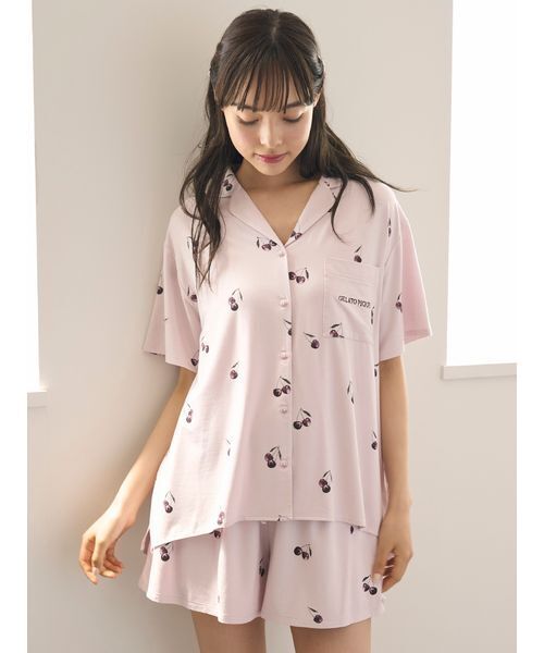 セール】【接触冷感】チェリー柄シャツ（ルームウェア/パジャマ