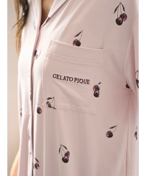 新作GELATO PIQUE チェリー柄ルームウェアセット M 接触冷感】チェリー柄シャツ（ルームウェア/パジャマ）｜gelato