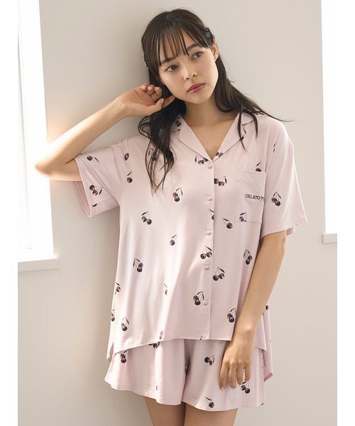 セール】【接触冷感】チェリー柄シャツ（ルームウェア/パジャマ